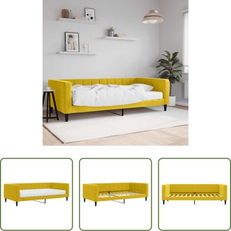 Colchón de espuma -  Sofá cama con colchón terciopelo amarillo 100x200 cm