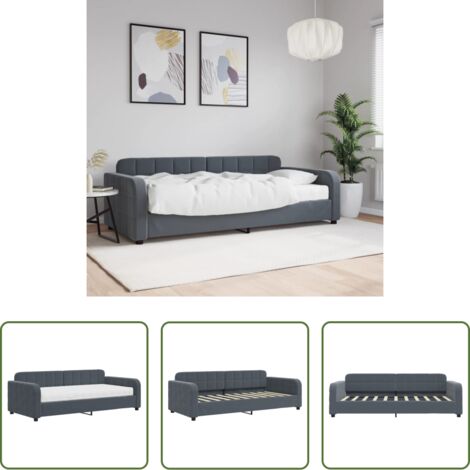 Colchón de espuma -  Sofá cama con colchón terciopelo gris oscuro 90x190 cm