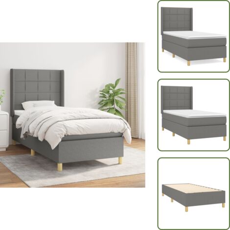 Colchón de espuma - vidaXL Cama box spring con colchón tela gris oscuro 90x200 cm - Cama con cabecero ajustable