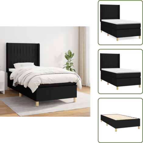 Colchón de espuma - vidaXL Cama box spring con colchón tela negro 90x200 cm - Cama de madera