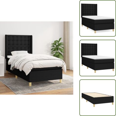 Colchón de espuma - vidaXL Cama box spring con colchón tela negro 90x200 cm - Cama de madera