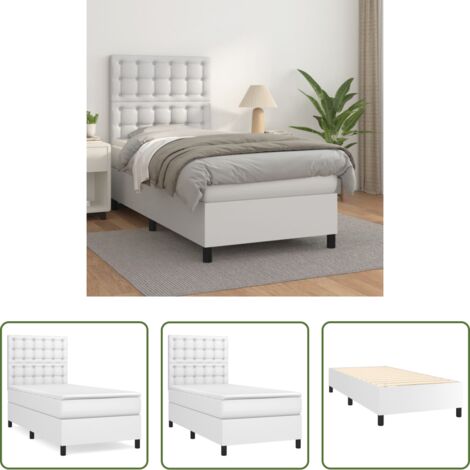 Colchón de muelles -  Cama box spring con colchón cuero sintético blanco 100x200 cm