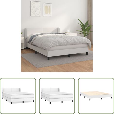 Colchón de muelles -  Cama box spring con colchón cuero sintético blanco 140x190 cm