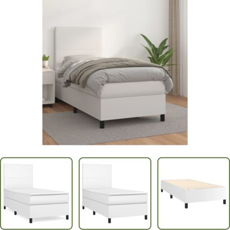 Colchón de muelles -  Cama box spring con colchón cuero sintético blanco 90x190 cm