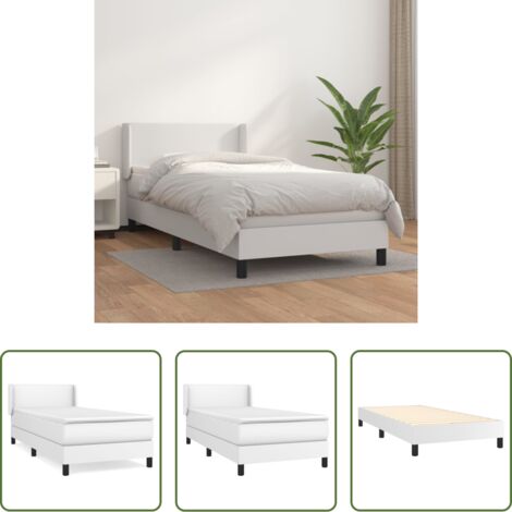 Colchón de muelles -  Cama box spring con colchón cuero sintético blanco 90x190 cm