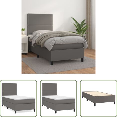 Colchón de muelles -  Cama box spring con colchón cuero sintético gris 100x200 cm
