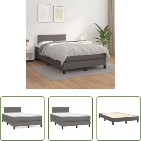 Colchón de muelles -  Cama box spring con colchón cuero sintético gris 120x200 cm