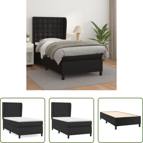 Colchón de muelles -  Cama box spring con colchón cuero sintético negro 100x200 cm