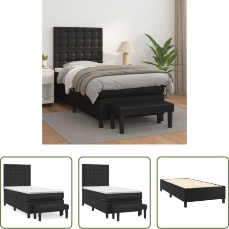 Colchón de muelles -  Cama box spring con colchón cuero sintético negro 100x200 cm