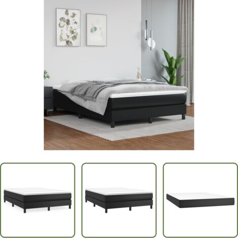 Colchón de muelles -  Cama box spring con colchón cuero sintético negro 140x190 cm