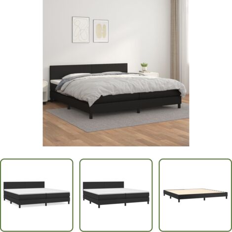 Colchón de muelles -  Cama box spring con colchón cuero sintético negro 200x200 cm