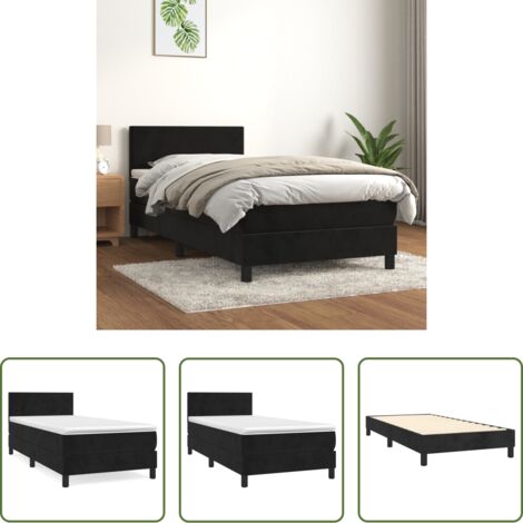Colchón de muelles -  Cama box spring con colchón cuero sintético negro 90x190 cm