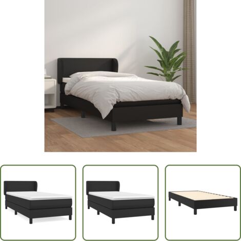 Colchón de muelles -  Cama box spring con colchón cuero sintético negro 90x190 cm
