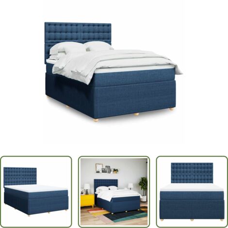 Colchón de muelles -  Cama box spring con colchón tela azul 140x200 cm