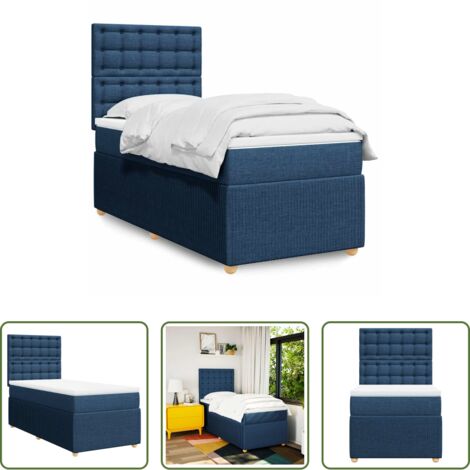 Colchón de muelles -  Cama box spring con colchón tela azul 80x200 cm