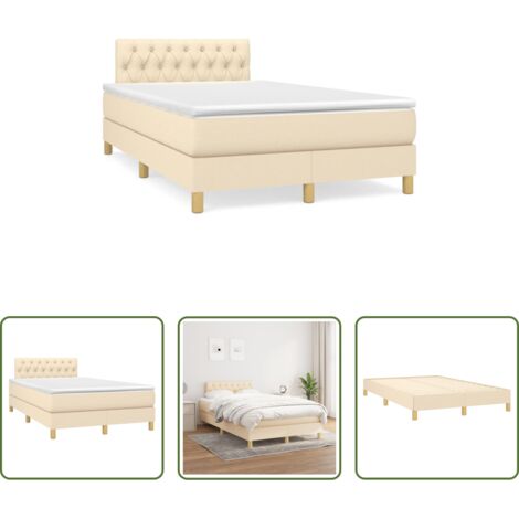 Colchón de muelles -  Cama box spring con colchón tela color crema 120x190 cm