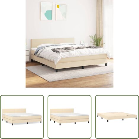 Colchón de muelles -  Cama box spring con colchón tela color crema 180x200 cm