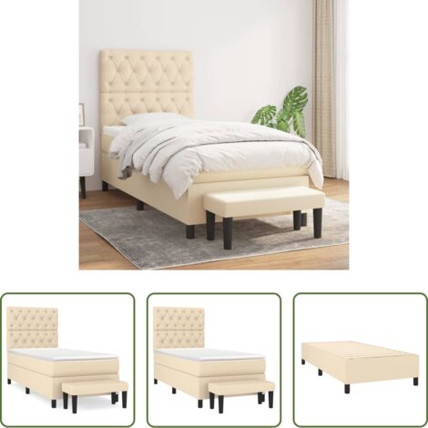 Colchón de muelles -  Cama box spring con colchón tela color crema 80x200 cm