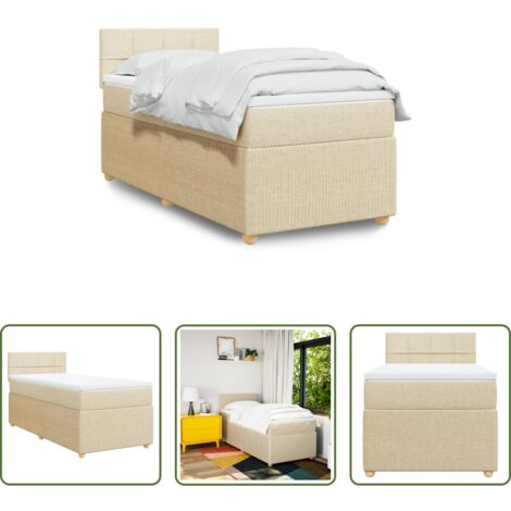 Colchón de muelles -  Cama box spring con colchón tela color crema 80x200 cm