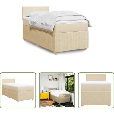 Colchón de muelles -  Cama box spring con colchón tela color crema 80x200 cm