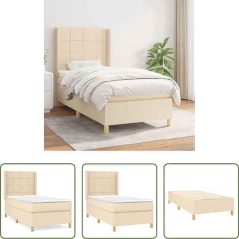 Colchón de muelles -  Cama box spring con colchón tela color crema 80x200 cm