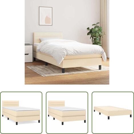 Colchón de muelles -  Cama box spring con colchón tela color crema 80x200 cm