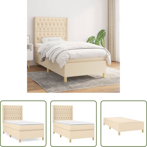 Colchón de muelles -  Cama box spring con colchón tela color crema 90x190 cm