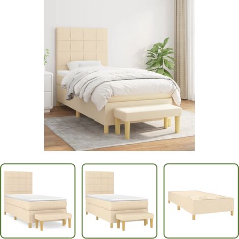 Colchón de muelles -  Cama box spring con colchón tela color crema 90x190 cm