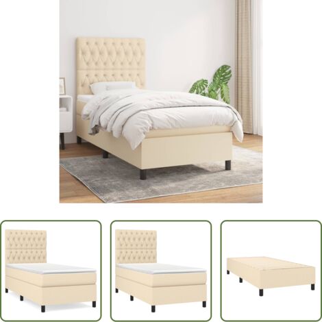 Colchón de muelles -  Cama box spring con colchón tela color crema 90x190 cm