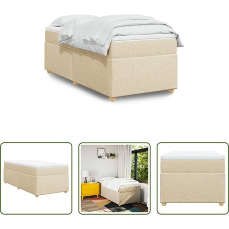 Colchón de muelles -  Cama box spring con colchón tela color crema 90x200 cm