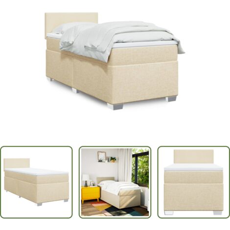 Colchón de muelles -  Cama box spring con colchón tela color crema 90x200 cm