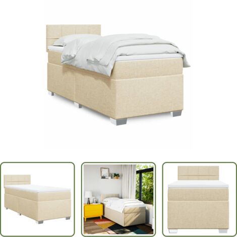 Colchón de muelles -  Cama box spring con colchón tela color crema 90x200 cm
