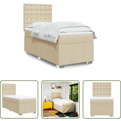 Colchón de muelles -  Cama box spring con colchón tela color crema 90x200 cm