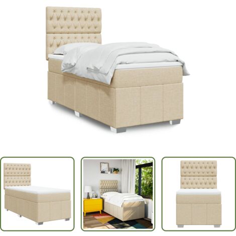 Colchón de muelles -  Cama box spring con colchón tela color crema 90x200 cm
