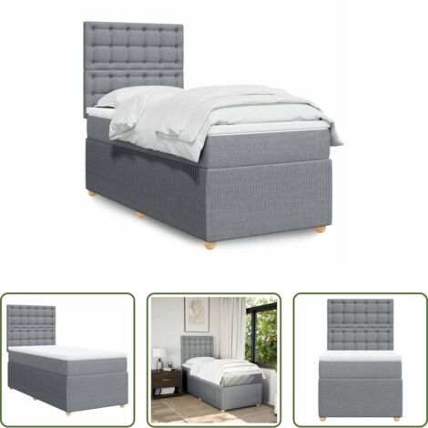 Colchón de muelles -  Cama box spring con colchón tela gris claro 100x200 cm