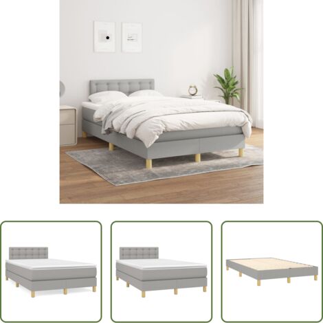 Colchón de muelles -  Cama box spring con colchón tela gris claro 120x200 cm