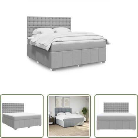 Colchón de muelles -  Cama box spring con colchón tela gris claro 180x200 cm