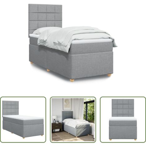 Colchón de muelles -  Cama box spring con colchón tela gris claro 90x190 cm