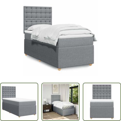 Colchón de muelles -  Cama box spring con colchón tela gris claro 90x190 cm