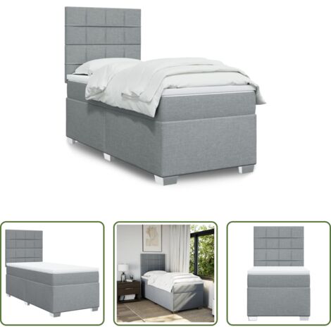 Colchón de muelles -  Cama box spring con colchón tela gris claro 90x190 cm