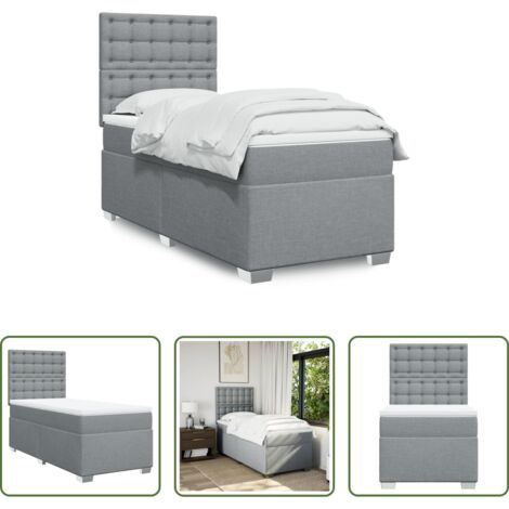 Colchón de muelles -  Cama box spring con colchón tela gris claro 90x200 cm