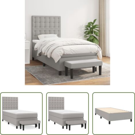 Colchón de muelles -  Cama box spring con colchón tela gris claro 90x200 cm