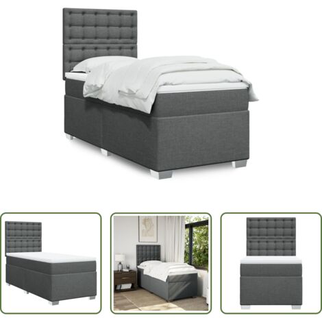 Colchón de muelles -  Cama box spring con colchón tela gris oscuro 100x200 cm