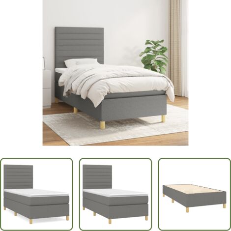 Colchón de muelles -  Cama box spring con colchón tela gris oscuro 80x200 cm