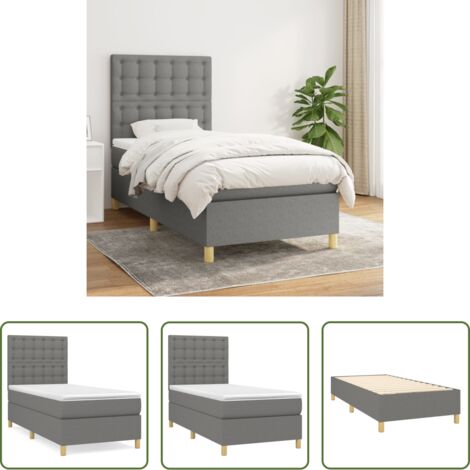 Colchón de muelles -  Cama box spring con colchón tela gris oscuro 90x190 cm