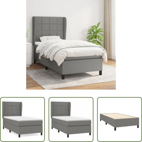 Colchón de muelles -  Cama box spring con colchón tela gris oscuro 90x190 cm