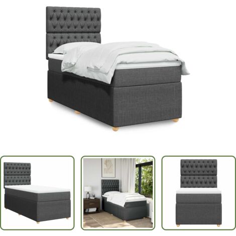 Colchón de muelles -  Cama box spring con colchón tela gris oscuro 90x190 cm