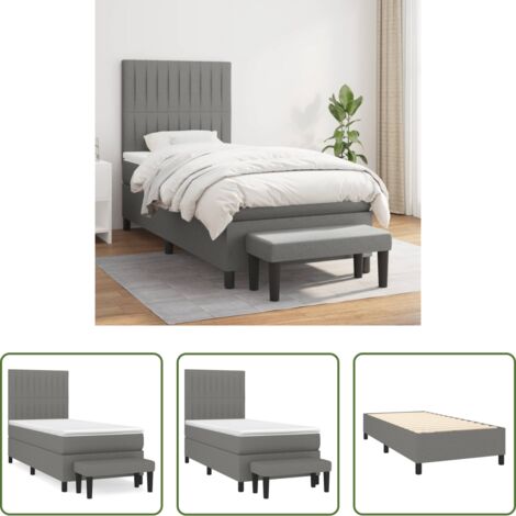Colchón de muelles -  Cama box spring con colchón tela gris oscuro 90x190 cm