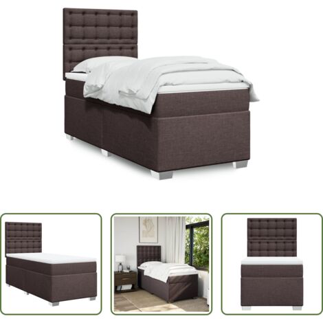 Colchón de muelles -  Cama box spring con colchón tela marrón oscuro 90x200 cm