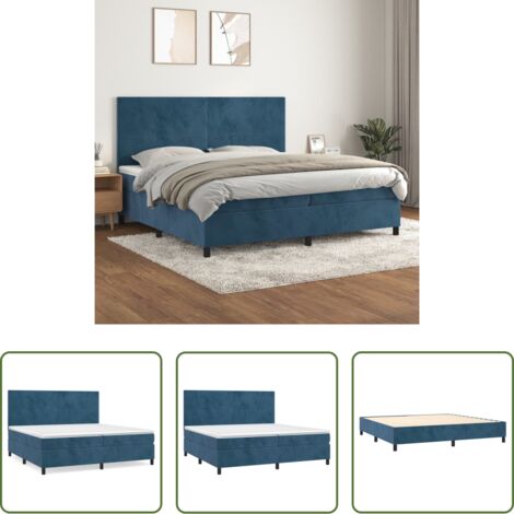 Colchón de muelles -  Cama box spring con colchón terciopelo azul oscuro 200x200 cm